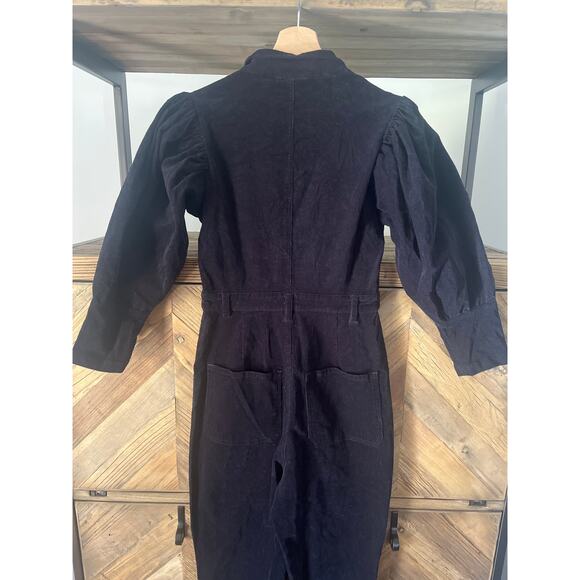 We Wore What 70's Corduroy Jumpsuit Puff Sleeves Gold Zipper in Black Small - Picture 8 of 10